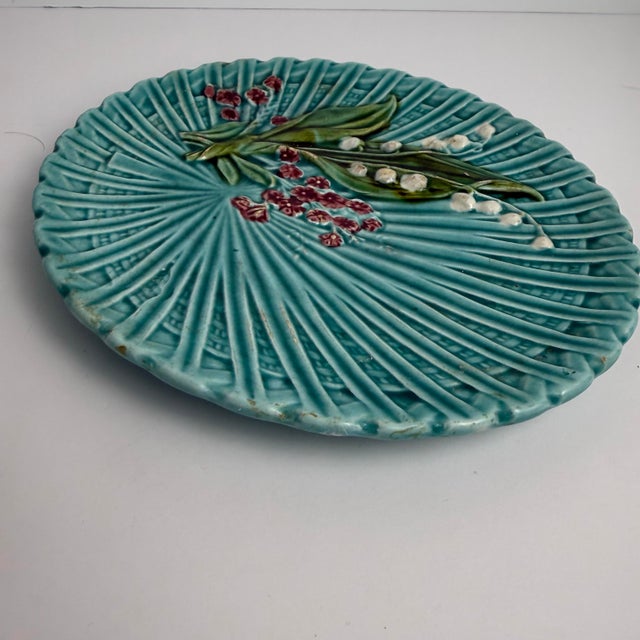 Vintage Cico German Majolica Basketweave Plate For Sale - Image 4 of 6