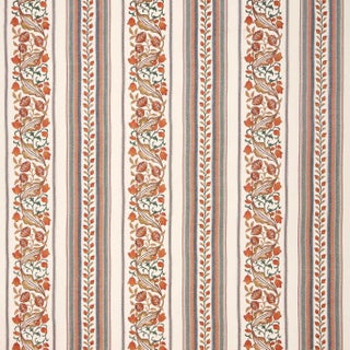 Morris & Co. Bluebell & Peony Embroidery Fabric in Russet/Forest For Sale