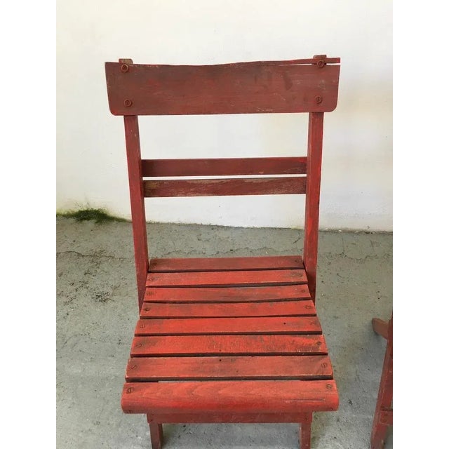 Mid-Century Rimini Chairs with Red Painted Wooden Frame and Slats, Set of 3 For Sale - Image 4 of 14