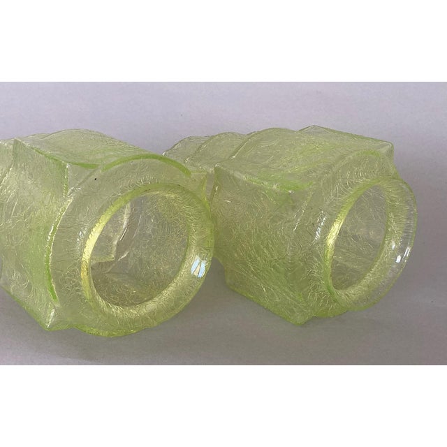 1920s Pair of Pyramiding Lime Green Art Deco 4" Fitter Glass Shades, Art Deco For Sale - Image 4 of 4