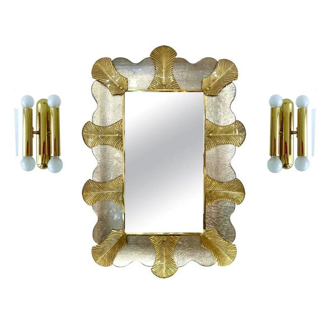 Pair of mid-century brass sconces with each 4 lights, reminiscent of sciolari designs dimensions 9.44 in. H x 5.11 in. W x...