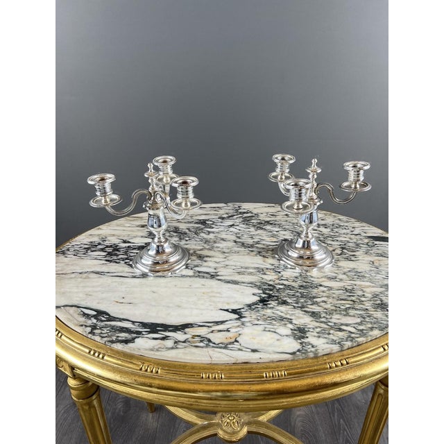 20th Century Silver-Plated Metal Candelabra, Set of 2 For Sale - Image 4 of 12