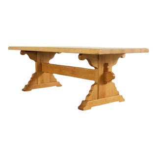 Country French Farmhouse Bleached Oak Trestle Dining Table For Sale