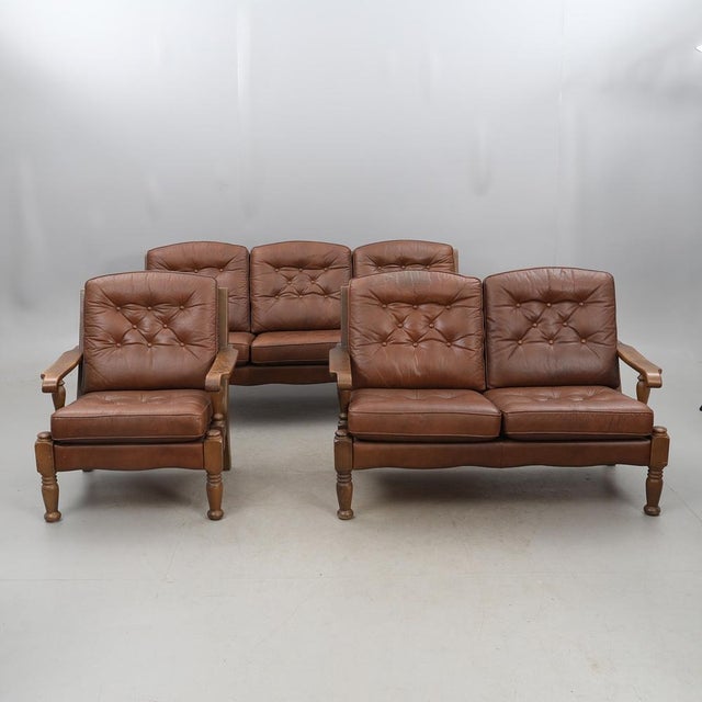 Vintage Three-Piece Sofa Set in Leather, 1980, Set of 3 For Sale - Image 4 of 18