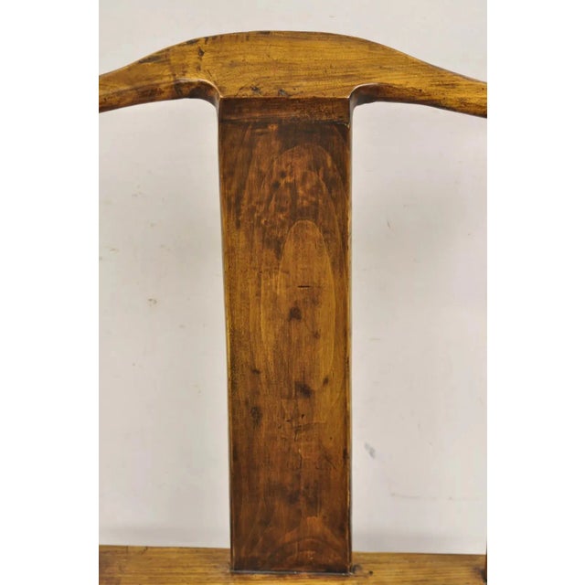 Wood Mid 20th Century Vintage Chinese Elm Wood Ming Yoke Back Lacquered Asian Scholars Arm Chair For Sale - Image 7 of 12