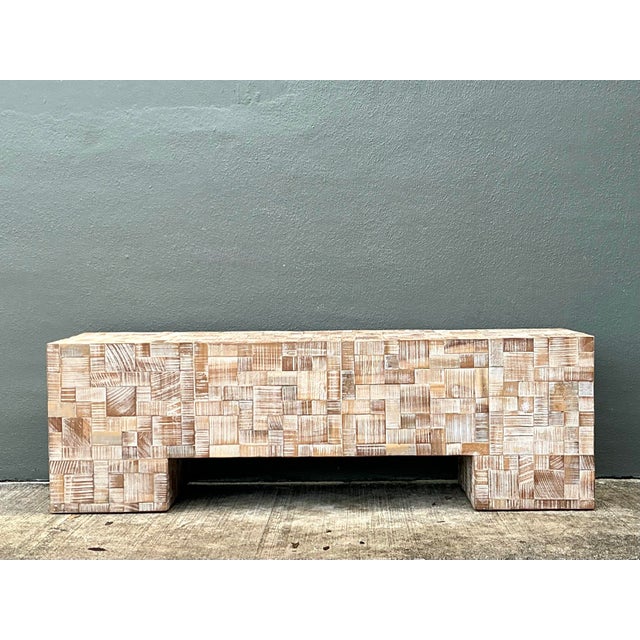 Vintage Geometric Patterned Wood Bench For Sale - Image 11 of 12