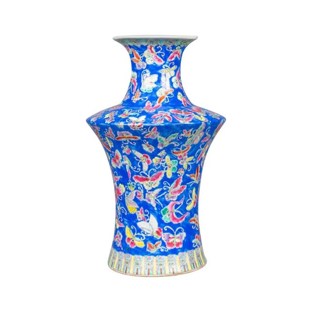 Blue 20th Century Oriental Butterfly Ceramic Vase For Sale - Image 8 of 8