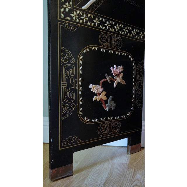 Mid 20th Century Chinese Export Six Panel Carved Soapstone Coromandel Screen For Sale - Image 9 of 16