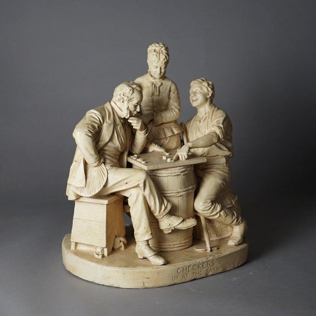 Antique John Rogers Sculptural Group "Checkers", 19th Century For Sale - Image 15 of 15