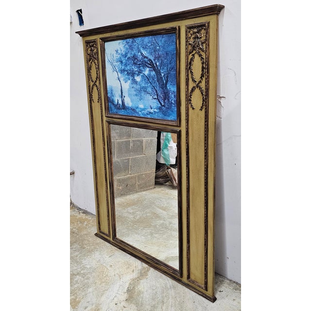 Mid 20th Century Louis XVI Style Painted and Parcel-Gilt Large Trumeau Mirror For Sale - Image 5 of 9