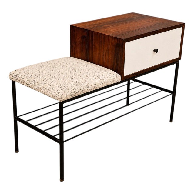 Bench with drawer in Rosewood, Fabric & Metal, Geraldo de Barros, 1950s - Lot 359B For Sale