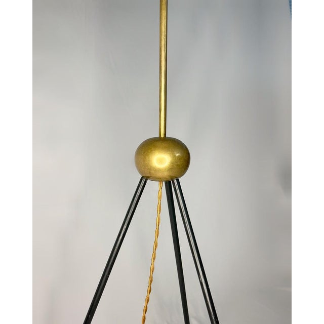 Brass Tripod Floor Lamp attributed to Svend Aage Holm Sørensen with Shade by Lars Eiler Schiøler, Denmark, 1960s For Sale - Image 4 of 7