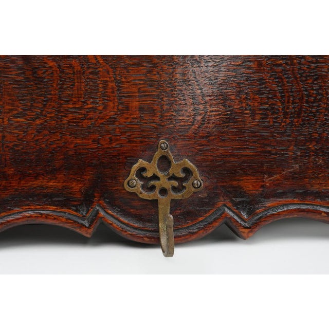 Art Nouveau Style Coat Rack in Oak with Brass Hooks, 1915 For Sale - Image 3 of 11