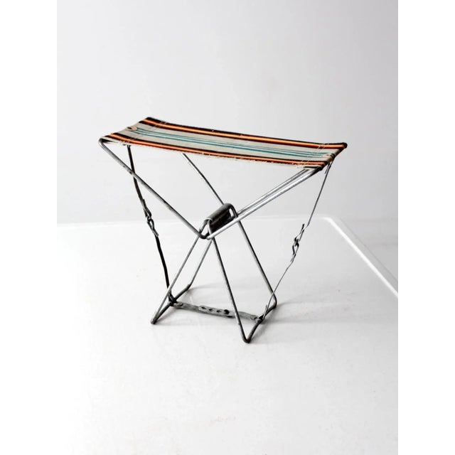 Vintage Metal Frame Folding Camp Stool For Sale - Image 10 of 12
