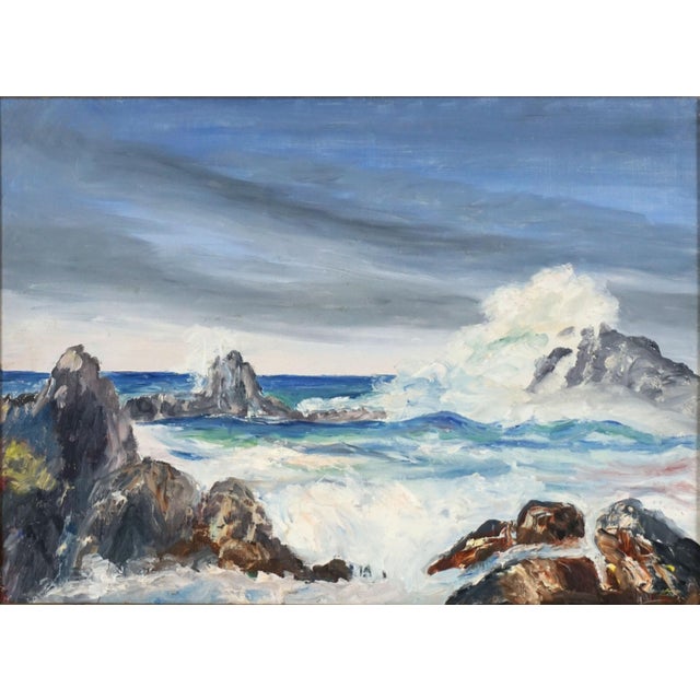 Impressionist Mid Century Big Sur Seascape Oil Painting by Hartzell Harrison Ray For Sale - Image 3 of 5