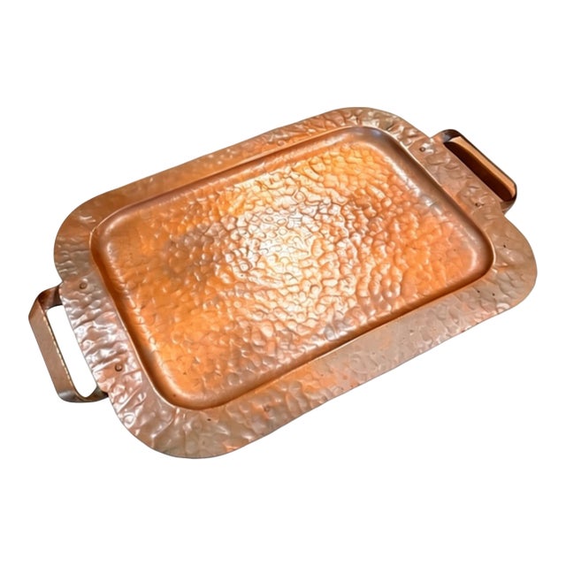 Schaeffer’s Handmade Solid Copper Hammered Tray For Sale