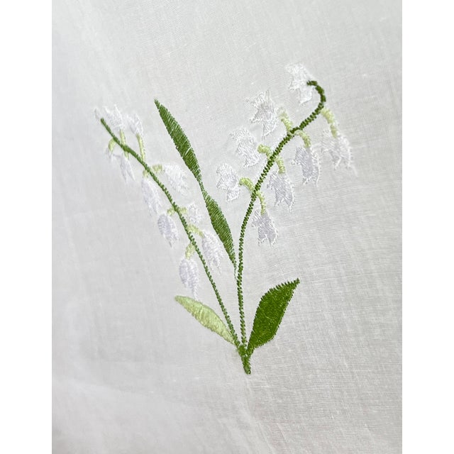 Linen 70" Sq. Embroidered Organdy Lily of the Valley Tablecloth by Anke Dreschel For Sale - Image 8 of 11