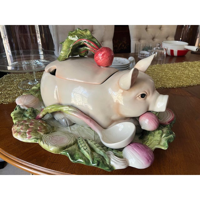 Ceramic 1970s Fitz and Floyd French Market, Pig Tureen With Lid and Handle For Sale - Image 7 of 12
