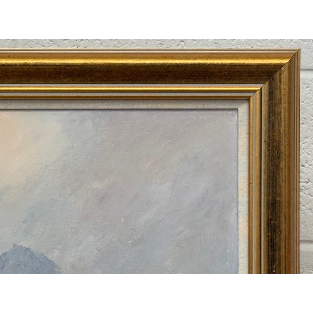 A serene river landscape at dawn with misty trees and soft, warm morning light 1987 Circa For Sale - Image 10 of 18