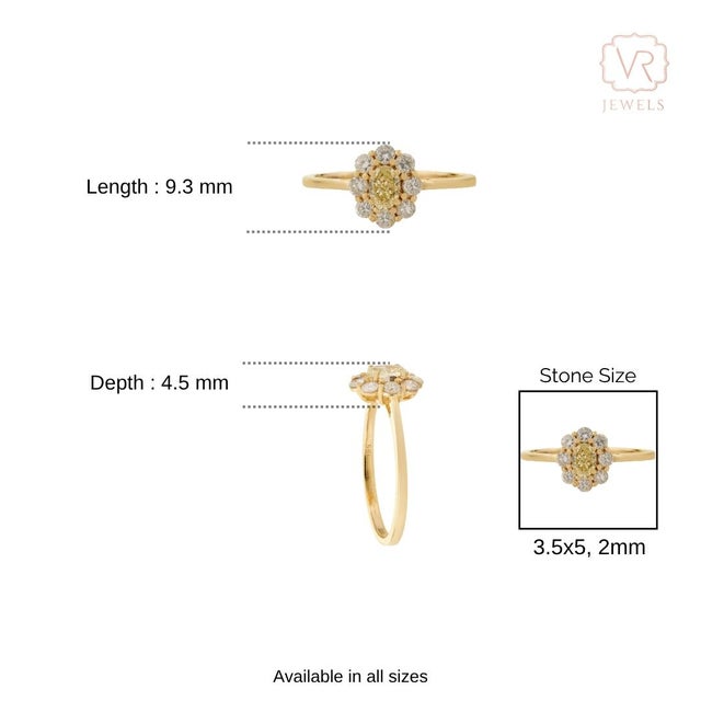 Vintage-Inspired Natural Yellow Diamond Cluster Engagement Ring 14k Gold Size 7 For Sale - Image 13 of 17