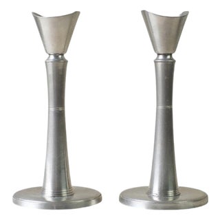 Swedish Pewter Candlesticks from GAB Guldsmedsaktiebolaget, 1940s, Set of 2 For Sale