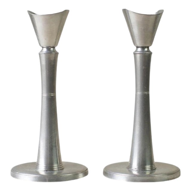 Swedish Pewter Candlesticks from GAB Guldsmedsaktiebolaget, 1940s, Set of 2 For Sale