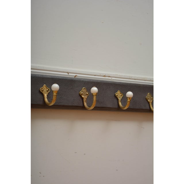 Antique Victorian Coat Rack with Cast Brass and Ceramic Hooks, 1880 For Sale - Image 12 of 16