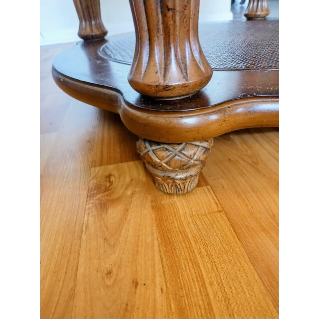 Antique Center Side Table—round, With Glass and Bronze Ornamentation, Coffee-Brown Color. For Sale In West Palm - Image 6 of 6
