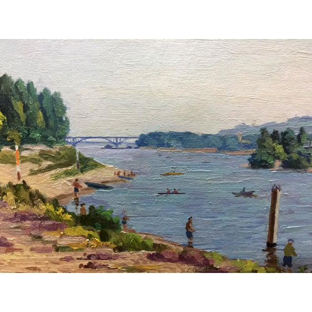 Impressionist 1970s Oil Painting Rest by the River Leonid Konstantinovich Kudryavtsev For Sale - Image 3 of 9