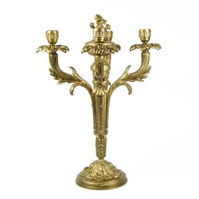 Pair of Late 19th Century Neoclassical Gilt Bronze/Ormolu 4-Arms Candelabras, France For Sale - Image 4 of 9