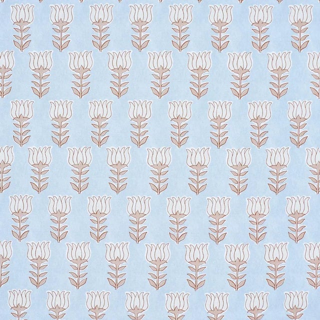 SAMPLE - Schumacher Mia Tulip Fabric In Sky & Sand For Sale