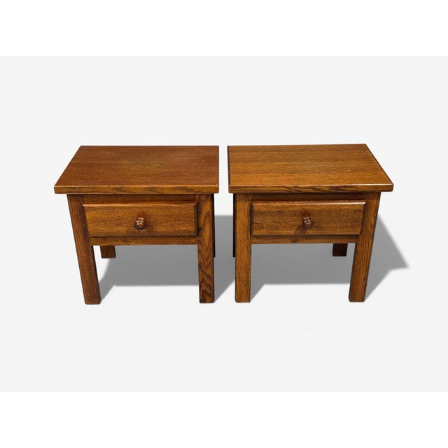 1960s French Modern, Brutalist Nightstands, Oak, France, 1960s For Sale - Image 5 of 10