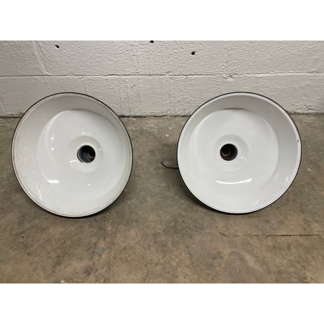 Green Pair of 18" Vintage Westinghouse Porcelain Enamel Industrial Light Shades8 For Sale - Image 8 of 10