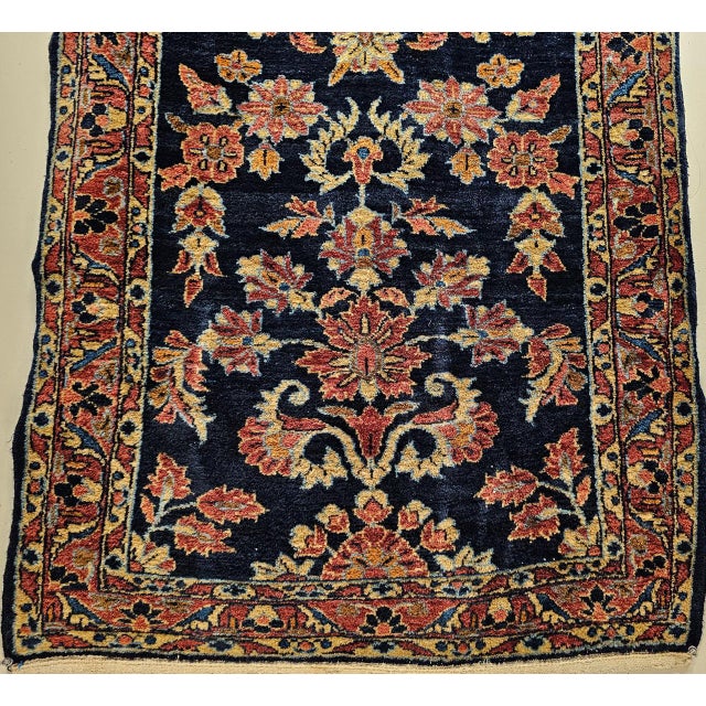 Antique Persian Lilian Runner Rug, Hand-Knotted Wool, Floral Design, Navy & Red, 3x7 For Sale - Image 11 of 15