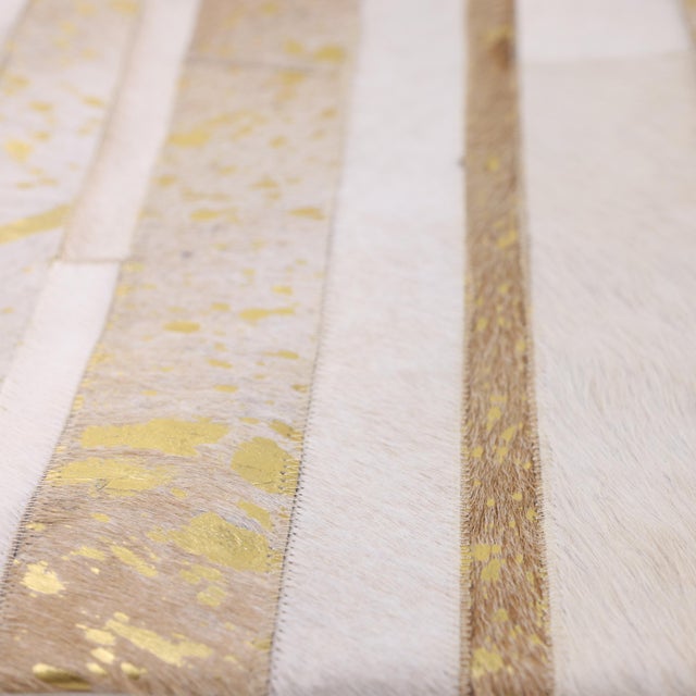 Contemporary Luxury Gold Metallic Genuine Hair-on Cowhide Pillow 18x18 | Handmade For Sale - Image 3 of 5