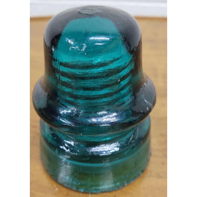 Industrial Vintage Brookfield New York Teal or Aqua Glass Insulator For Sale - Image 3 of 9