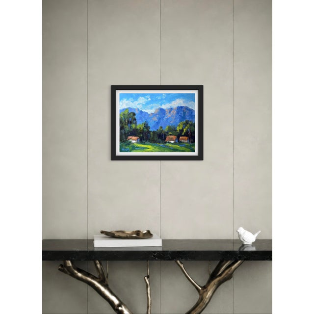 Three Cottages Beneath the Santa Ynez Mountains, Original Oil Painting For Sale - Image 4 of 10