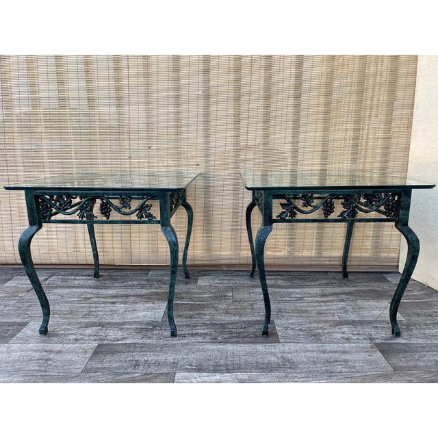 Traditional A Pair of Late 20th Century Cast Iron Glass Top Side Tables. For Sale - Image 3 of 18