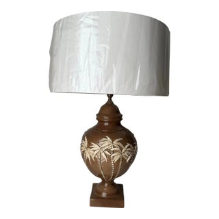 1970s Palm Tree Bamboo Relief Table Lamp For Sale