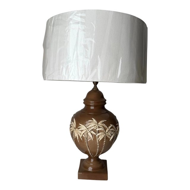 1970s Palm Tree Bamboo Relief Table Lamp For Sale
