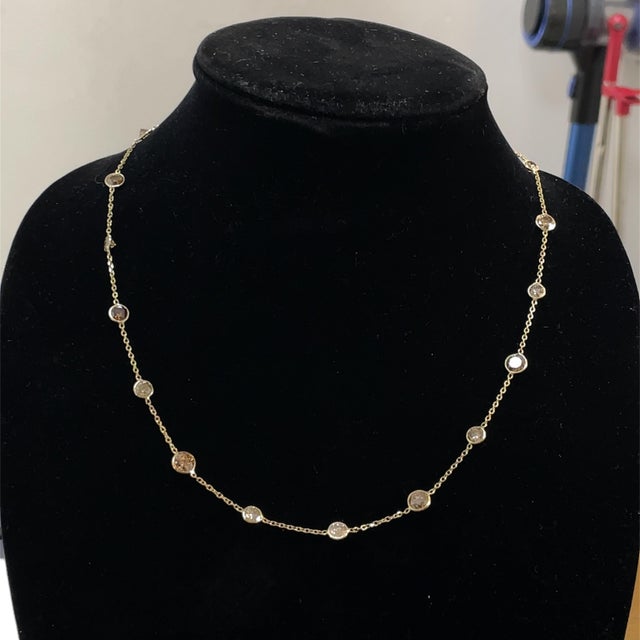 Modern 14k Yellow Gold Diamonds by the Yard Brown 16.15carets Diamond Necklace For Sale - Image 3 of 8