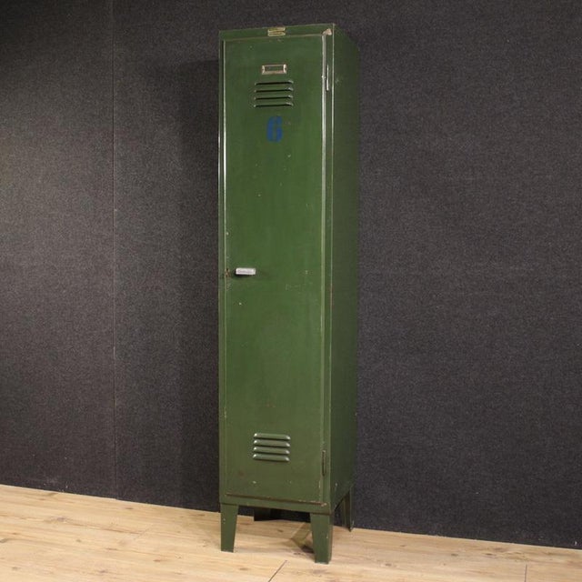 Industrial Italian Green Lacquered Metal Cabinet, 1970 For Sale - Image 3 of 13