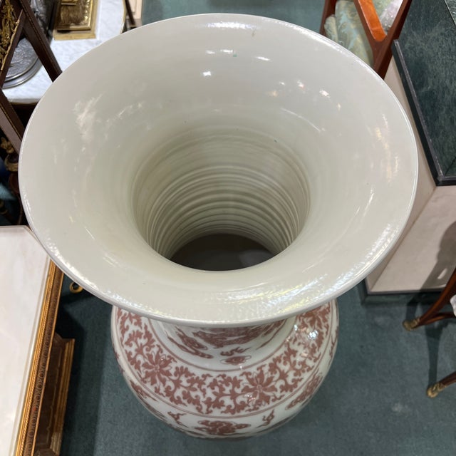 Pair Very Large Chinese Qianlong Style Iron Red Glazed Porcelain Floor Vases For Sale - Image 4 of 10