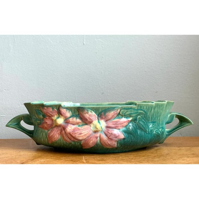 Vintage Roseville Green Clematis Ceramic Bowl For Sale - Image 11 of 12
