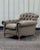 George Smith Bulgari Chairs in heathered green mohair fabric with foam seat cushions on blonde wood turned legs with...