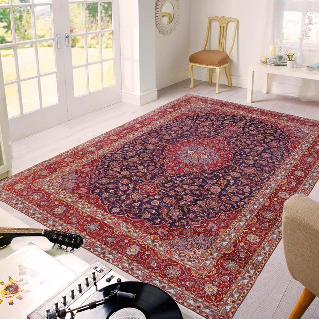 Blue Vintage Handmade Blue Wool Rug With Medallion For Sale - Image 8 of 8