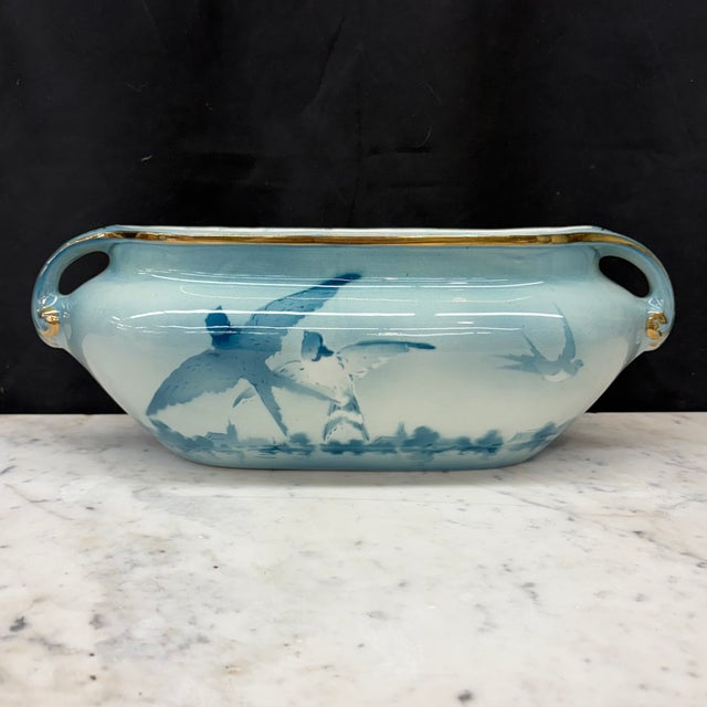 19th Century French Faience Three-Piece Vase and Jardinière Set With Swallows by Keller and Guerin For Sale - Image 9 of 16