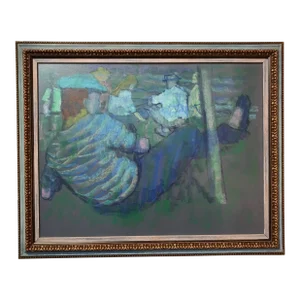 2000s "Gentleman, Outdoor Concert" by Bert, Figurative Pastel Drawing on Toned Paper