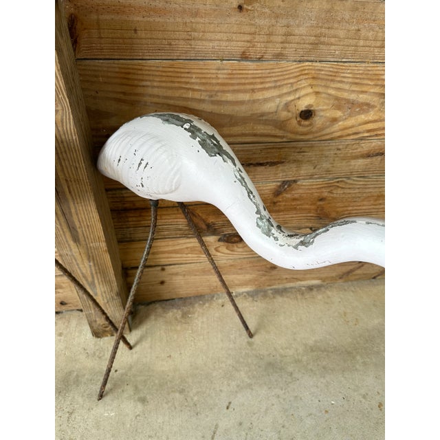Pair of vintage cast concrete flamingo garden ornaments with rebar legs to easily place in the ground. These are a light...