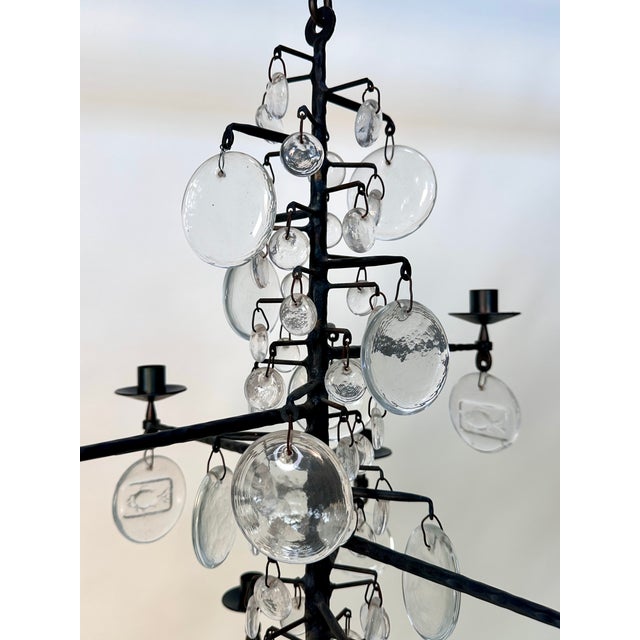Large Vintage Candle Chandelier in Mouth-Blown Glass and Wrought Iron by Erik Höglund for Boda Smide, 1960s For Sale - Image 6 of 18
